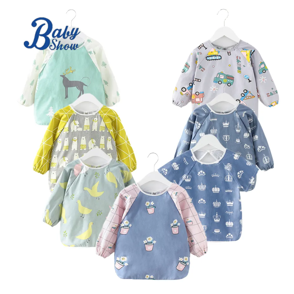 Custo Preço Animais Baby Reverse Dressing Long Sleeved Impermeável Lavável Avental Baby Bibs Sleeve For Baby Feeding