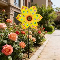 Molino de Viento Decorativo de Girasol con Puntos de Colores, Resistente a la Intemperie, de Plástico, Venta al por Mayor, Bajo MOQ, Directo de Fábrica, Estaca Decorativa Grande de 28 Pulgadas
