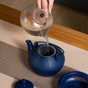 Traditional Chinese Ceramic <b>Tea</b> <b>Set</b> with Infuser 900ml Teapot and Lid Blue Design - Product Image 2