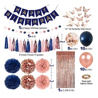 Décorations de fête d'anniversaire pour enfants, ballons en latex rose gold et bleu marine, ensemble de ballons à confettis