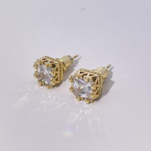 Pendientes de Botón de Circonita Blanca con Corte Princesa Geométrico Clásico de Tianyu Gems, con Engaste de Ocho Puntas, Latón Chapado en Oro para Mujer - Product Image 5