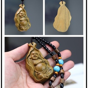 จี้พระพุทธรูปแกะสลักไม้จันทน์เขียว รูปมังกรกวนอิม เสริมโชคลาภ - Product Image 5