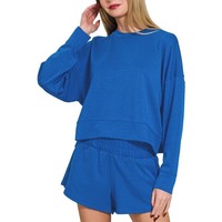 Vente en gros de pulls ras du cou à manches longues en coton pour l'été personnalisés ensemble deux pièces pour femmes