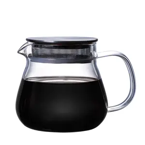 Bule de vidro de borosilicato para café e chá, bule personalizado de 450ml para restaurante e escritório doméstico com tampa de filtro em aço inoxidável