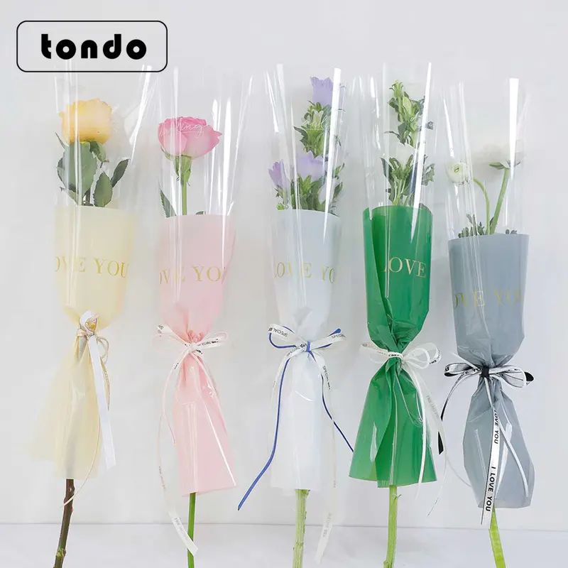 Tondo Translucent Wrapping Paper Single Flower Bouquet Packaging Waterproof Cellophane Gift Floral Wrapping Sleeve