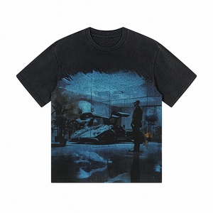 T-shirt court oversize noir vintage délavé et vieilli, imprimé au laser, style gothique, motif voiture de course F1, streetwear, pour dropshipping - Product Image 2