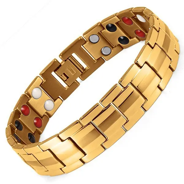 Bracelet négatif transfrontalier 15MM détachable double rangée magnéto ion négatif bracelet pour hommes placage d'alliage