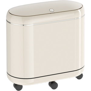 Oval Trash Can With Lid And Wheels Space Saving Design For Bathroom And Living Room - Product Image 5