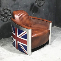 Fauteuil de canapé d'aviateur de style rétro OEM en cuir Ensemble de meubles de fauteuil d'aviateur en aluminium de luxe