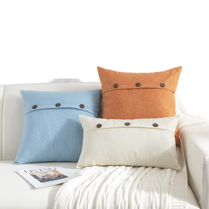 Housse de coussin décorative pour la maison, style tendance AMZ, 100% polyester, imitation lin, motif uni, tissée, bouton vintage, housse de coussin de chaise - Product Image 1