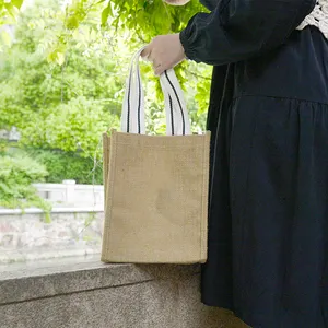 女性男性最新卸売天然有機環境にやさしいショッピング食料品食品ランチグッズ麻黄麻布トートジュートバッグメーカー