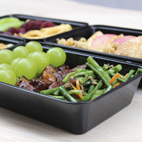 Loncheras Rectangulares de Plástico Transparente Negro, Aptas para Microondas, Libres de BPA, con Tapa, para Preparación de Comidas, Ecológicas, Biodegradables y Reciclables