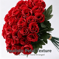 Tige de rose artificielle en tissu de soie rouge pour arrangement de vase, décoration de maison, salon, table à manger, scène de mariage et fête