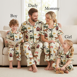 Ensemble de pyjama assorti à manches courtes avec imprimé d'animaux de la ferme pour filles - Product Image 1