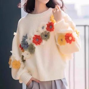 Maglione carino in stile dolce primavera e autunno con Design a fiori bianchi - Product Image 2