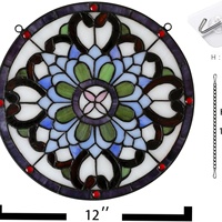 Vitrail artisanal de 12 pouces, bleu, style abstrait moderne, structure solide, plaqué or, haute transmission lumineuse, pour salon