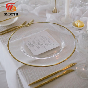 SMOOTH 13 Inch clear Wedding Gold Glass <b>Plates</b> Wholesale Wedding Charger <b>Plates</b> Dinnerware Set for Event Dinner table <b>Decoration</b> - Product Image 1