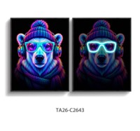 Tableau mural LED sur toile, Tableau sur toile Ours Néon, Peinture sur toile Cyberpunk, Impression UV Cadre MDF 50x70cm Personnalisé