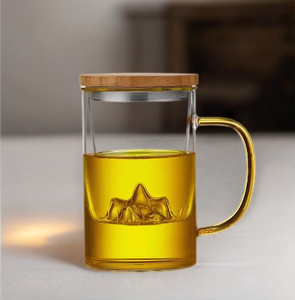 Handgefertigte Borosilikat-Glastasse mit dickem Boden, doppelwandig, klar, mit Bambusgriff und Deckel, spülmaschinen- und mikrowellengeeignet, <span class=keywords><strong>CHAPLIN</strong></span> - Product Image 2