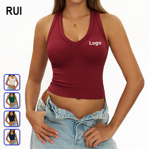 RUIQUWIN, venta al por mayor, camisetas sin mangas de entrenamiento transpirables de secado rápido de alta elasticidad sin costuras para mujer, parte superior de Yoga ajustada de alto soporte frontal - Product Image 1