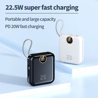 Mini Power Bank Portable Ultra Mince 20W à Charge Rapide, Capacité 10 000 mAh, Câble Intégré, Affichage Numérique Intelligent, Type-C