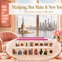 Ensemble de Mahjong américain tendance pour femmes, design New York Street Girl avec des tuiles bicolores ivoire et rose vif