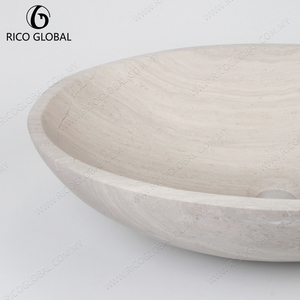 Lavabo Redondo de Travertino para Baño, Lavabo de Piedra Pulida, Montaje en Superficie, Diseño Minimalista - Product Image 6