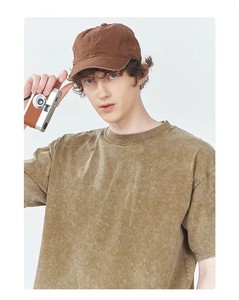T-shirt Homme Personnalisé 100% Coton Uni Côtelé Col Rond Coupe Oversize Tricoté Écologique Streetwear 250 g/m² Vintage Délavé à l'Acide - Product Image 3