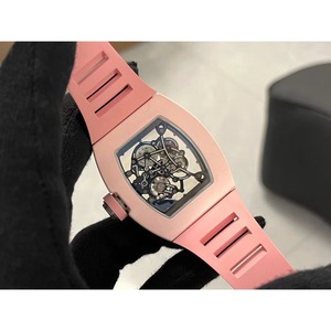 Nuevo Reloj de Hombre Mecánico Automático con Tourbillon Esqueletizado de Cerámica Rosa, Estilo Lujoso, Clásico y Elegante - Product Image 5
