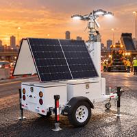 Tour d'éclairage solaire hybride à 2 panneaux solaires avec projecteurs LED IP23 et générateur de secours pour camps miniers