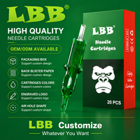 Aiguilles de cartouche de tatouage vertes LBB professionnelles pour l'art corporel, OEM ODM, vente en gros de cartouches pour machine à tatouer