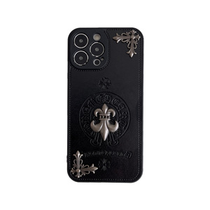 Étui de téléphone en cuir gothique rétro avec croix, coque de luxe en métal gaufré en forme de croix pour iPhone 17 16 15 Pro Max, étui de protection antichoc - Product Image 3