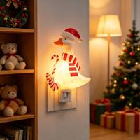 Lampada Notturna LED a Forma di Anatra Natalizia con Cappello di Babbo Natale, Decorazione per Casa, Lampada da Parete, Illuminazione Festiva per Camera da Letto, Regalo, Lampada da Studio