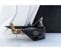 Bureau de direction en forme de L, surface solide noire brillante moderne de luxe, durable, résistant aux taches, garantie 10 ans