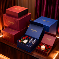 Boîte cadeau rigide magnétique bleue et rouge de luxe, faite à la main, en carton noir, avec insert en mousse personnalisé, matériaux recyclés, boîte d'emballage