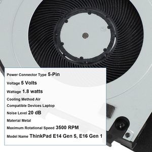 Ventilador de refrigeración de CPU para ThinkPad E14 Gen 5 21JK 21J E16 Gen 1 21JN 21JQ 5F10Z58260 5F10Z58259, ventilador de repuesto para ordenador portátil DC 5V 0.36A - Product Image 5