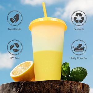 Gobelets en plastique écologiques personnalisables de 24 oz, réutilisables, modernes, pour fêtes, à changement de couleur à l'eau froide, avec couvercle et paille - Product Image 5