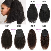 Vente en gros 12A brésilien Afro crépus bouclés queue de cheval pince à cheveux humains dans les extensions de cheveux queue de cheval avec cordon Extensions de cheveux humains