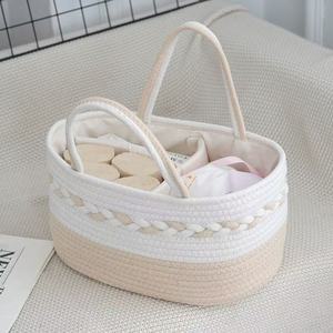 <span class=keywords><strong>Panier</strong></span> de rangement en corde de coton avec texture tressée bicolore, organiseur de couches durable, cadeau idéal pour les nouveaux parents - Product Image 2