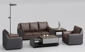 Modern Luxury Coffee Color PU Leather Executive Office Sofa Set For Boss