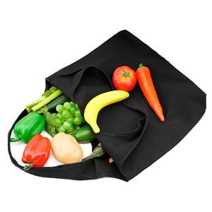 Sacs de courses pliables en toile de coton noire vierge, personnalisables avec logo, motif lettres, les plus vendus en gros - Product Image 2