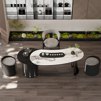 Table à thé de luxe recommandée par les designers, table à thé ronde en panneau de roche, bouilloire intégrée, ensemble table et chaise de bureau tout-en-un