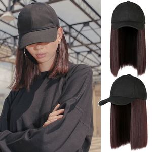 Perruque longue et droite Maxfree pour femme, style coréen, avec casquette de baseball intégrée, sans lacets, en fibre haute température, tout-en-un, tendance et complète - Product Image 1