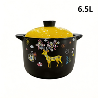 Pot en céramique noire de 6,5 L avec motif décoratif, résistant aux hautes températures, durable, antiadhésif, compatible avec les cuisinières à gaz, nouveau style chinois