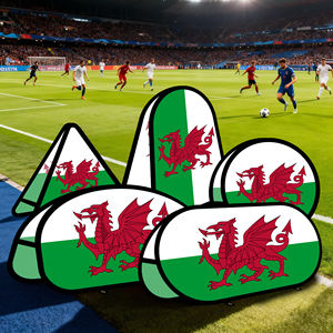 Banner emergente en forma de frijol de <span class=keywords><strong>Gales</strong></span>, patrones personalizados para pastizales al aire libre, promoción de campaña publicitaria, incluye clavos de hierro - Product Image 2