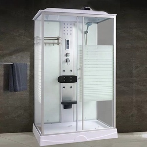Cabine de douche de luxe avec fonction spa, hydromassage, vapeur, éclairage de fond et cadre carré brossé - Product Image 1