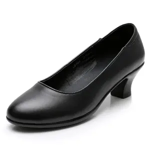 맞춤형 미끄럼 방지 부드러운 바닥 블랙 가죽 전문 작업 신발 여성 병원 주방 항공