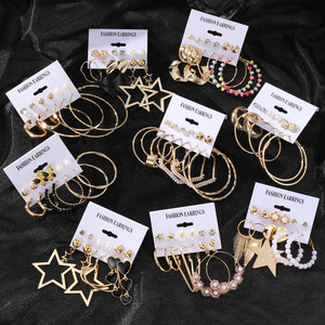 Großhandel Damen-Ohrstecker-Sets aus Zinklegierung, vergoldet, geometrisches Design, Modeschmuck, verschiedene Stile - Product Image 2