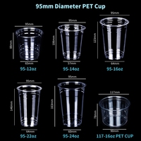 500ML 700ML 16oz 22oz 24oz Dia.95mm U-vormige bodem Transparante Wegwerp Plastic PP PET PLA Bekers Met Deksel voor Hete Bubble Tea Koffie