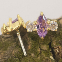 Calendo Ensemble de bagues de fiançailles romantiques en zircon 14K avec piercing en or sans fil et bout en acier inoxydable